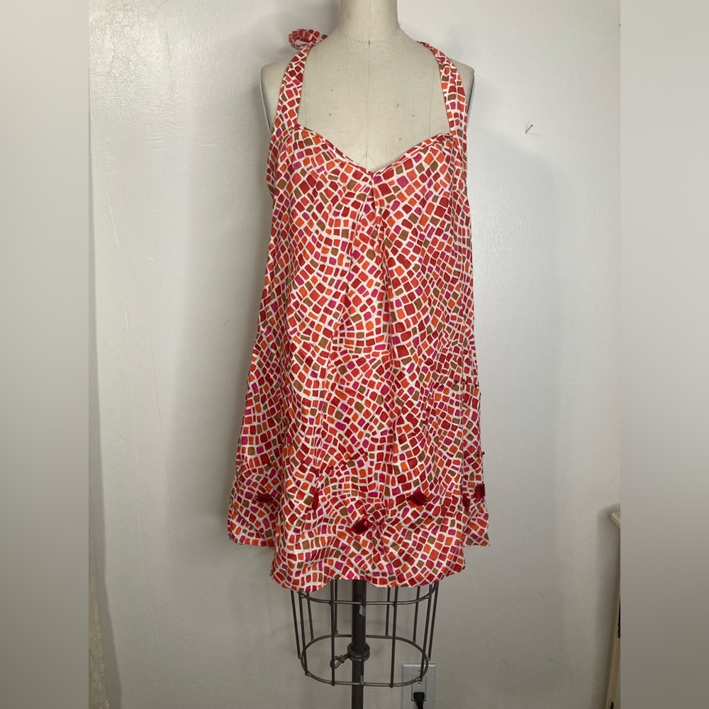 DVF linen giraffe print coral summer halter dress